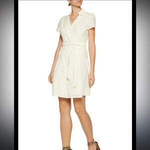 DIANE VON FURSTENBERG Kaley Two Ivory Cotton Eyelet Wrap Dress Size 6